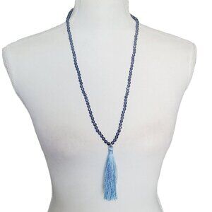 J. Crew Faceted Beaded Tassel Necklace Smoky Blue Acrylic Lightweight Layering